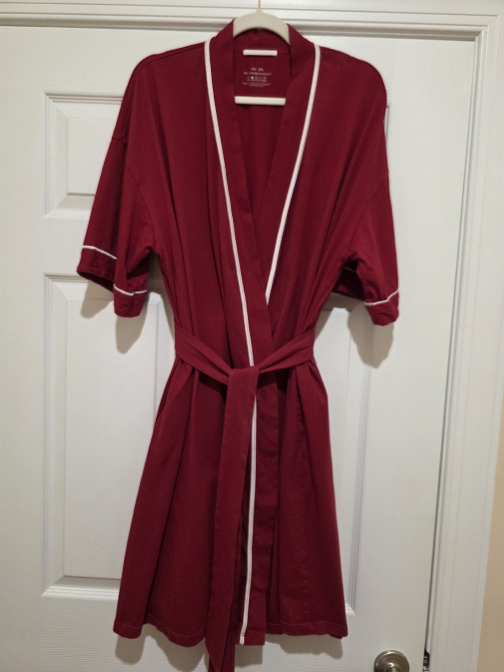 Elegant Red Robe with White Piping - Women's Lounge Wrap